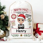 Personalisierte North Pole Special Overnight Service Cartoon Drawstring Santa Sack Weihnachten Geschenk Tasche mit Namen Urlaub Party Favors für Kinder Familie