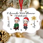 Personaje de dibujos animados personalizado Nacimiento Flor de Navidad Adorno de cerámica con nombre y cinta de Navidad Decoración del hogar Regalo para amigos