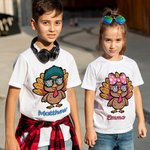 Tacchino personalizzato che indossa gli occhiali da sole Baby Bodysuit Bambino T-shirt Felpa con nome Regalo del Ringraziamento per bambini Ragazze Ba