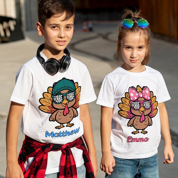 Personalisierte Türkei tragen Sonnenbrille Baby Bodysuit Kind T-Shirt Sweatshirt mit Namen Thanksgiving Geschenk für Jungen Mädchen Baby