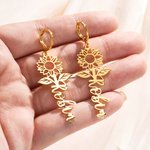 Boucles d'Oreilles Personnaliées avec Nom Style de Tournesol Bijoux Minimalistes Cadeau Anniversaire pour Femmes Filles
