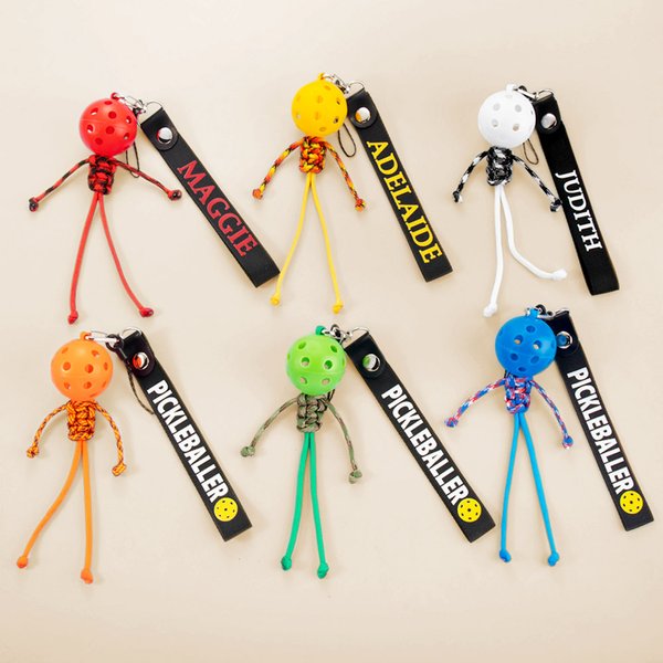 Personalized Handmade Multicolour Rope Pickleball Charm Keychain with Name Birthday Gift for Pickleball Players