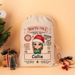 Personalisierte North Pole Special Overnight Service Cartoon Drawstring Santa Sack Weihnachten Geschenk Tasche mit Namen Urlaub Party Favors für Kinder Familie
