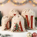 Personalisierte Cartoon-Charakter Weihnachten Drawstring Geschenk Tasche mit Initiale und Name Weihnachtsgeschenk für Familie Kinder
