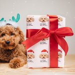 Personalized Elf Reindeer Santa Hat Cat Dog Face Photo Christmas Gift Wrapping Paper with Name Holiday Party Decor Favors for Pet Owners