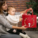 Personalisierte Cartoon-Charakter Kranz Sonderlieferung rote Jutetasche Tote Bag mit Namen Weihnachten Party Favor Geschenk für Familie Freunde