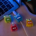 Personalised 3D Luminous Cute Monster Magnetic Cable Protector Name Tag with 1.5m Charging Cable for iPhone USB Type C Birthday Gift for Family Friend