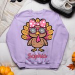 Tacchino personalizzato che indossa gli occhiali da sole Baby Bodysuit Bambino T-shirt Felpa con nome Regalo del Ringraziamento per bambini Ragazze Ba