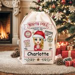 Personalisierte North Pole Special Overnight Service Cartoon Drawstring Santa Sack Weihnachten Geschenk Tasche mit Namen Urlaub Party Favors für Kinder Familie