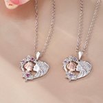 Personalisierte Herz Rose Zwei-Ton Mutter Sohn Halskette mit Geburtssteinen Geburtstag Muttertag Geschenk für Frauen