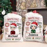 Personalisierte North Pole Special Overnight Service Cartoon Drawstring Santa Sack Weihnachten Geschenk Tasche mit Namen Urlaub Party Favors für Kinder Familie