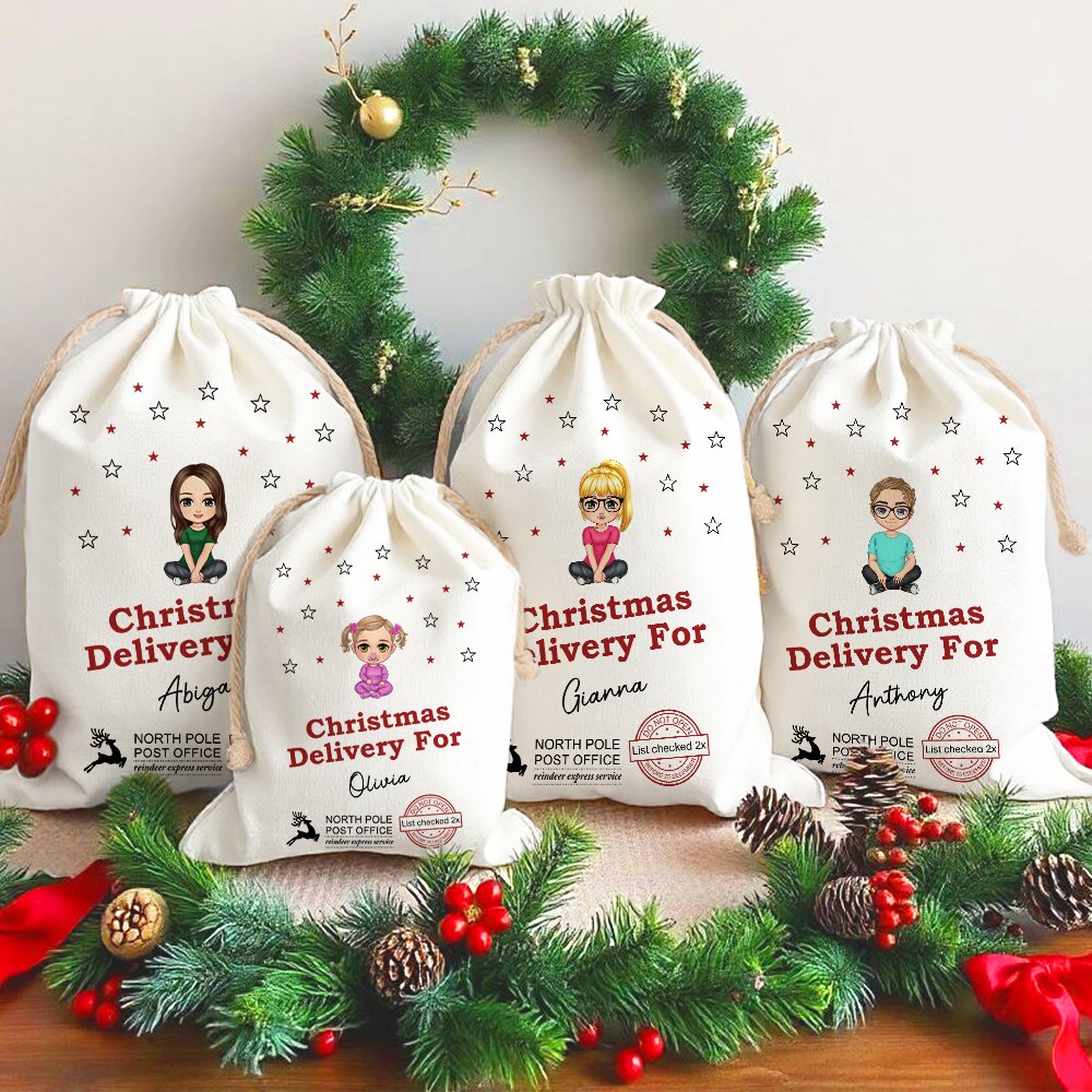 Personalised Cartoon Character Christmas Delivery Santa Sack Drawstring Treat Bag with Name Christmas Party Favor Gift for Kids Family 1