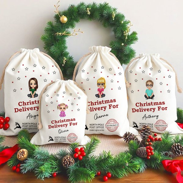 Personalised Cartoon Character Christmas Delivery Santa Sack Drawstring Treat Bag with Name Christmas Party Favor Gift for Kids Family