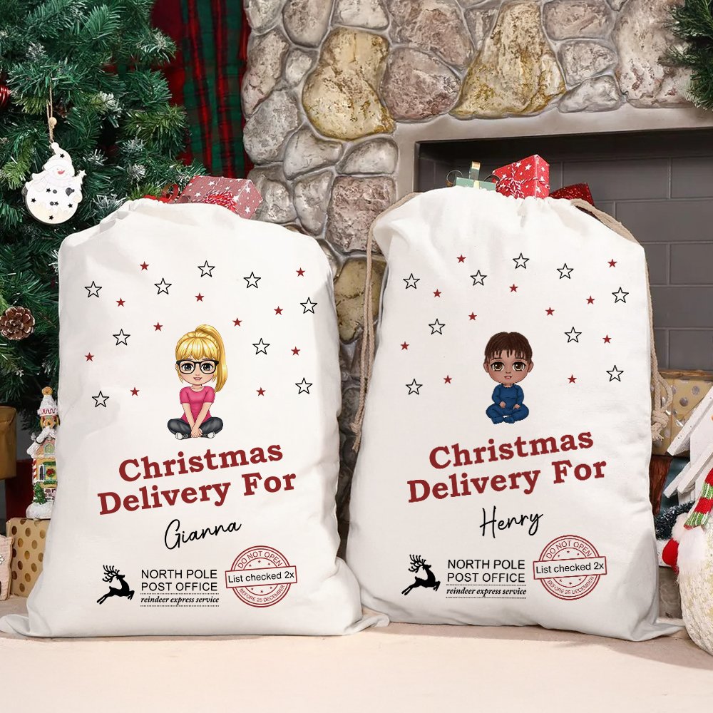 Personalised Cartoon Character Christmas Delivery Santa Sack Drawstring Treat Bag with Name Christmas Party Favor Gift for Kids Family 2