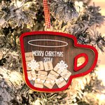 Personlig trä röd nordisk kaffemugg Marshmallows 3D Shaker-prydnad julgransdekoration julklapp till familjen