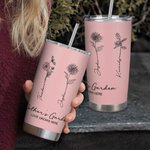 Personalizzato Nana's Garden 1-15 Bouquet di fiori di nascita 20 oz Tumbler con coperchio e spazzola per la pulizia della cannuccia Regalo di complean