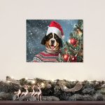 Personalized Funny Christmas Pet with Santa Hat Portrait Canvas Frameless Painting Holiday Gift for Dog Cat Lovers 1
