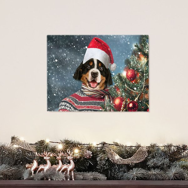 Personalized Funny Christmas Pet with Santa Hat Portrait Canvas Frameless Painting Holiday Gift for Dog Cat Lovers