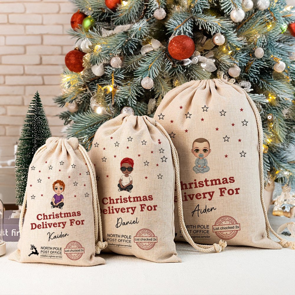 Personalised Cartoon Character Christmas Delivery Santa Sack Drawstring Treat Bag with Name Christmas Party Favor Gift for Kids Family 3