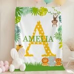 Personalised Giraffe Owl Mermaid Soft Throw Blanket with Name and Initial Home Decor Baby Shower Birthday Gift for Family Kids