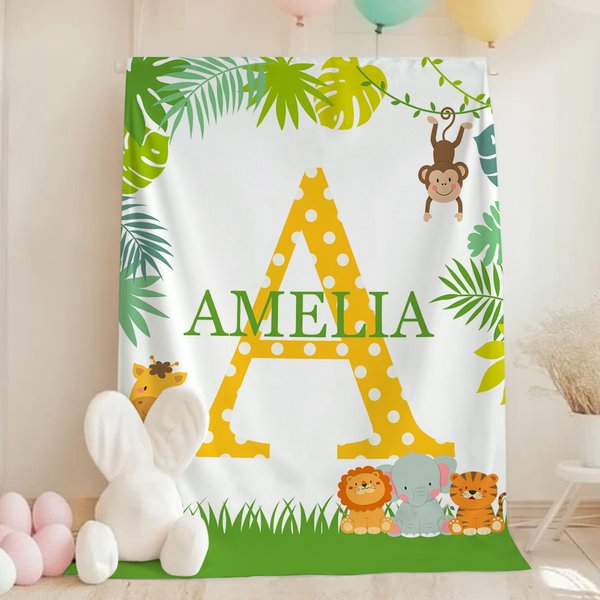 Personalised Giraffe Owl Mermaid Soft Throw Blanket with Name and Initial Home Decor Baby Shower Birthday Gift for Family Kids