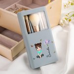 Personalized Birth Flower Bouquet Name Cartoon 5 Pcs Makeup Brush Travel Storage Box Set with Mirror Birthday Bridal Shower Gift for Women Girls