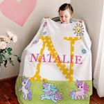 Personalised Giraffe Owl Mermaid Soft Throw Blanket with Name and Initial Home Decor Baby Shower Birthday Gift for Family Kids