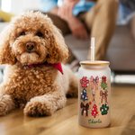 Personnalisé 1-3 Chien Coquette Bow Design 20oz verre avec couvercle en bambou et paille Cadeau de Noël pour les amoureux des chiens