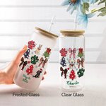 Personnalisé 1-3 Chien Coquette Bow Design 20oz verre avec couvercle en bambou et paille Cadeau de Noël pour les amoureux des chiens