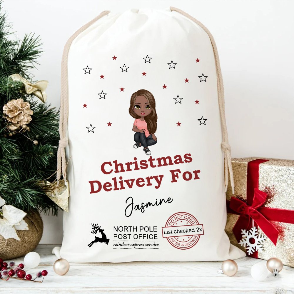 Personalised Cartoon Character Christmas Delivery Santa Sack Drawstring Treat Bag with Name Christmas Party Favor Gift for Kids Family 4