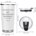 Gepersonaliseerde I Survived My Daughter's Wedding Multicolor 20oz Tumbler met datum en morsbestendig deksel Huwelijkscadeau voor ouders van de bruid