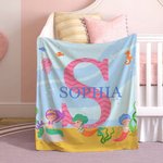 Personalised Giraffe Owl Mermaid Soft Throw Blanket with Name and Initial Home Decor Baby Shower Birthday Gift for Family Kids