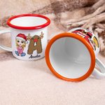 Personalized Santa Elf Reindeer Snowman Initial Cartoon 12oz Coloured Rim Enamel Mug with Name Christmas Festival Gift for Kids Family
