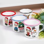 Personalized Santa Elf Reindeer Snowman Initial Cartoon 12oz Coloured Rim Enamel Mug with Name Christmas Festival Gift for Kids Family