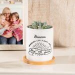 Personalized Inspiring Floral Ceramic Succulent Plant Pot with Name and Bamboo Base Graduation Appreciation Gift for Teacher