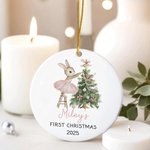 Ornement personnalisé en céramique pour arbre de Noël avec nom et année Décoration de vacances Douceur de bébé Premier cadeau de Noël pour bébé fille