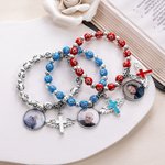 Personalizada Cruz Cordón Elástico Pulsera Conmemorativa con Foto Religiosa Regalo de Navidad para Cristiano