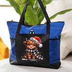Personliga ljus med färg Namn Santa Hat Highland Cow Canvas Tote Bag med dragkedja och nätficka Julklapp för Highland Cow-älskare
