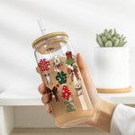 Personnalisé 1-3 Chien Coquette Bow Design 20oz verre avec couvercle en bambou et paille Cadeau de Noël pour les amoureux des chiens