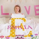 Personalised Giraffe Owl Mermaid Soft Throw Blanket with Name and Initial Home Decor Baby Shower Birthday Gift for Family Kids