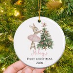 Ornement personnalisé en céramique pour arbre de Noël avec nom et année Décoration de vacances Douceur de bébé Premier cadeau de Noël pour bébé fille