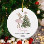 Ornement personnalisé en céramique pour arbre de Noël avec nom et année Décoration de vacances Douceur de bébé Premier cadeau de Noël pour bébé fille