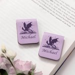 Personalized Book Dragon Floral Moon Castle Magnetic Leather Bookmark Clip with Name Reading Stationery Supplies Birthday Gift for Book Lovers