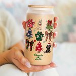 Personnalisé 1-3 Chien Coquette Bow Design 20oz verre avec couvercle en bambou et paille Cadeau de Noël pour les amoureux des chiens