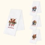 Personlig blommig tomteluva Highland Cow Superabsorberande mikrofiber våfflad kökshandduk med namn Köksdekor Julklapp för familj vänner