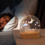 Personalised Watercolor Moon Stars Acrylic Name LED Night Light with Wooden Base Home Decor Baby Shower Birthday Gift for Girls Boys