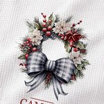 Personalized Bow Holly Wreath Super Absorbent Microfiber Waffle Tea Towel with Name Kitchen Decor Christmas Housewarming Gift for Family Friends