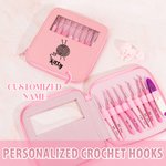 Personalized Pink Yarn Ball Pattern Hooks 8 Pcs Set with Storage Case with Name Birthday Mother's Day Gift for Sewing Crocheting Lovers