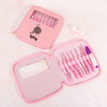 Personalized Pink Yarn Ball Pattern Hooks 8 Pcs Set with Storage Case with Name Birthday Mother's Day Gift for Sewing Crocheting Lovers