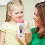 Personalised Multi-Colour Cartoon Girls 14oz Kid Water Bottle with Name and Handle Birthday Back to School Gift for Girls